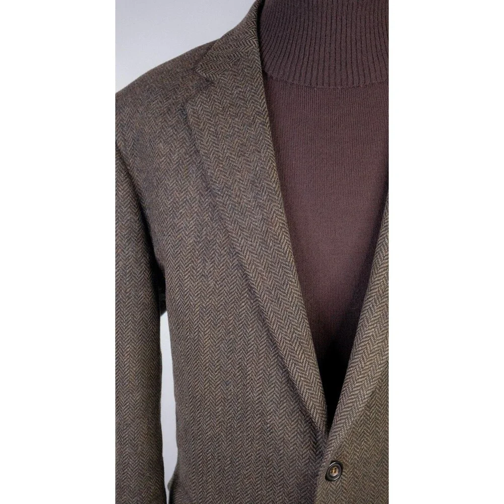 Tailorbyrd Fabric By MOON Herringbone Olive Green Blazer 48L Two Button Jacket